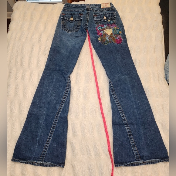 RARE True Religion Joey Jeans 27 Nouveau Forrest Goddess Embroidered Design - Picture 4 of 9